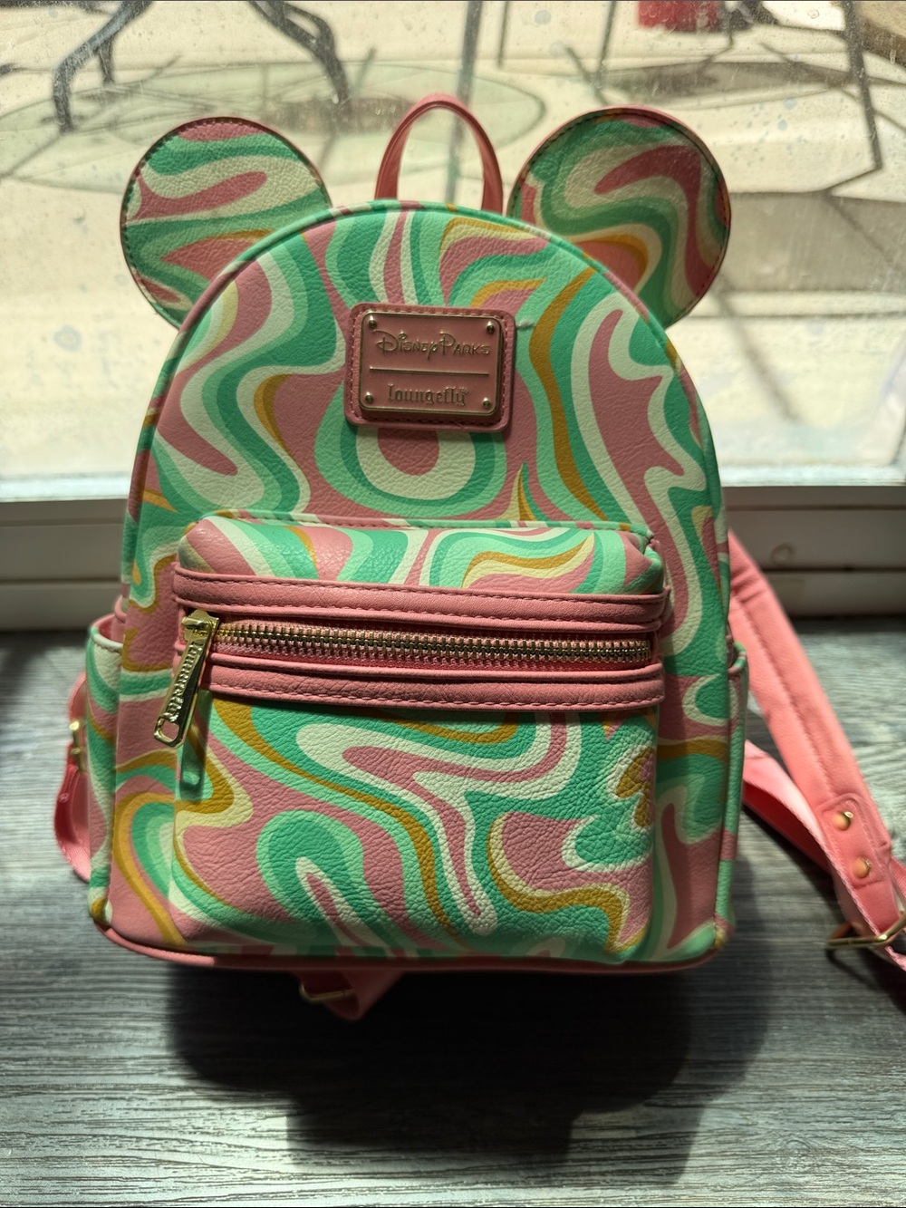 Loungefly Pastel Swirl Mouse Ear Mini Backpack in Pink & Mint